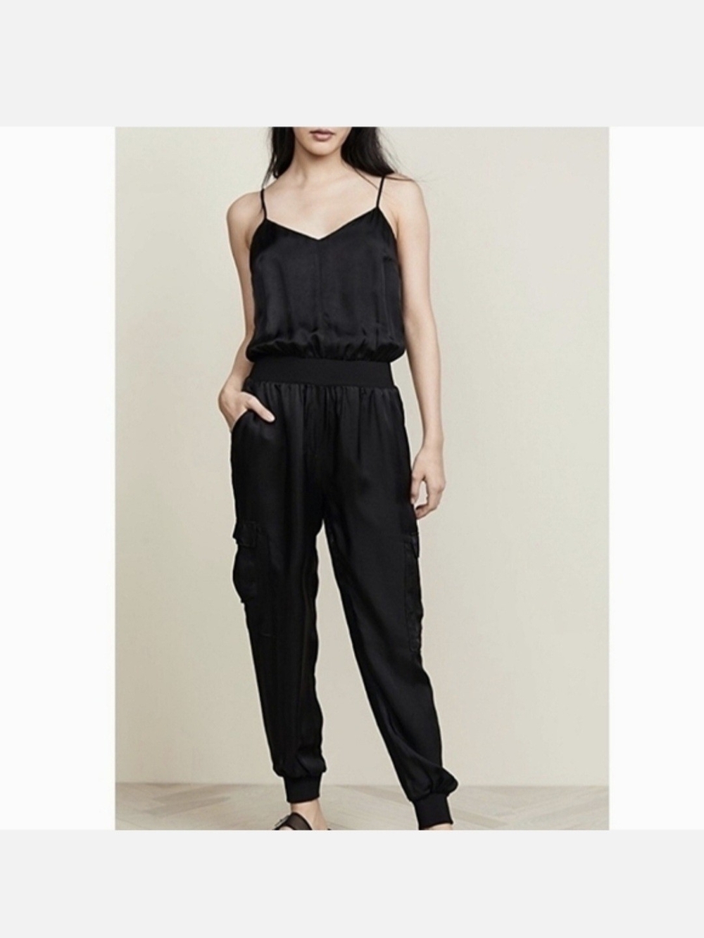 cinq a sept Twill Amia Jumpsuit Spaghetti-Strap Cargo Black - M